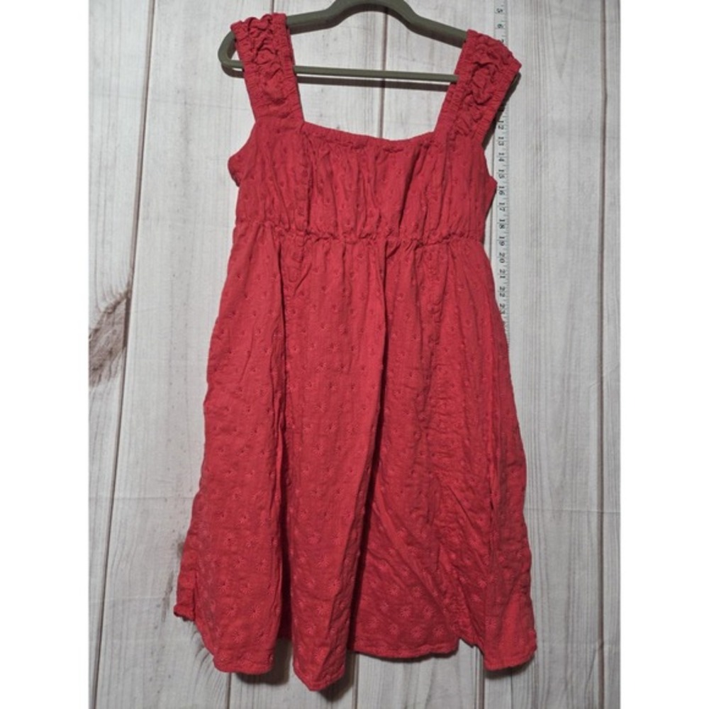 Old Navy Dress Womens Medium Pink Embroidered Eyelet Sundress Tie Back Pockets